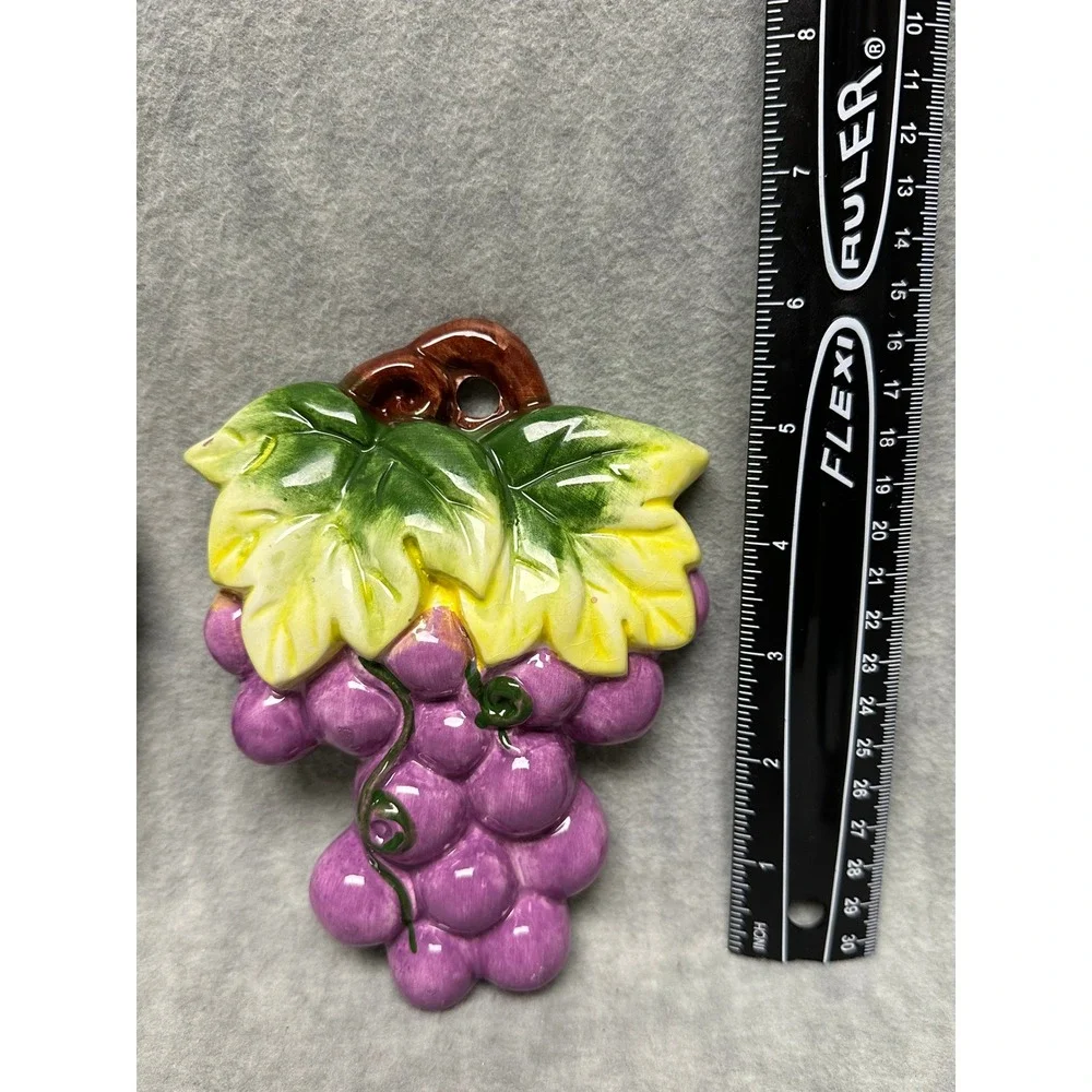 Vintage Ceramic 3D Grape Clusters Wall‎ Decor Set Purple Green Brown Kitchen Art